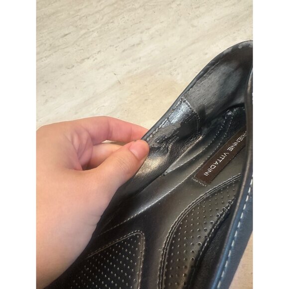 Adrienne Vittadini Black Leather Womens Flats 8M With Floral Toe Detail - Picture 5 of 11